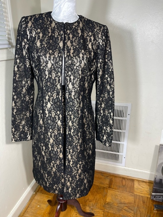 Anne Klein Dresses & Skirts - Black Lace Long-Sleeve Sheath jacket coat  with Nude Lining  with skirt